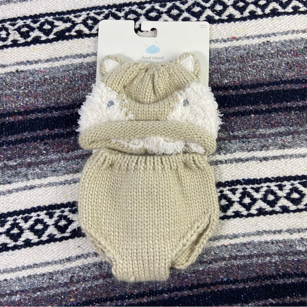 3/$12 NWT Cloud Island Baby Knit Sweater Animal Fox Hat Beanie Diaper Cover OS
